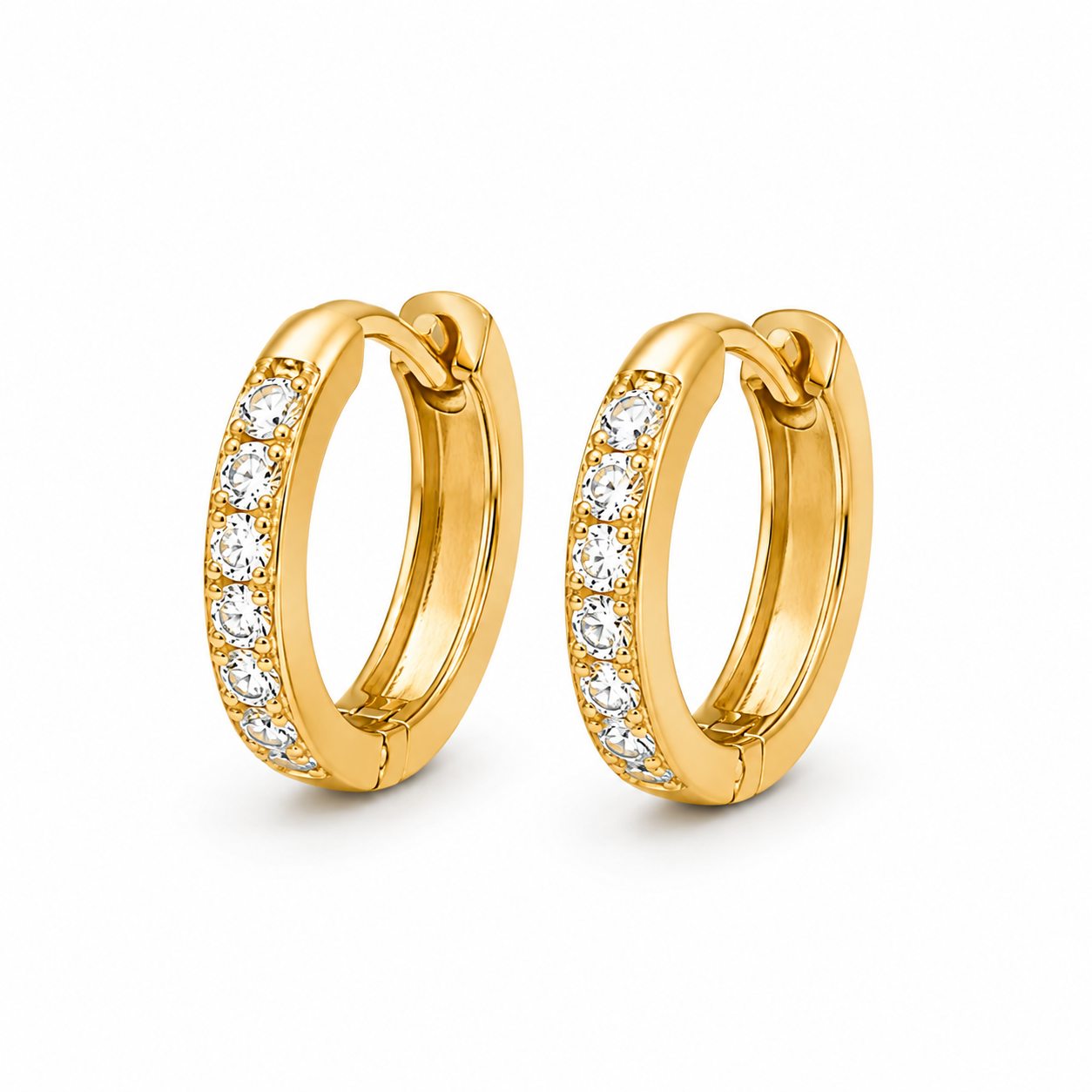 Gold Cute Hoop Earring With Diamond