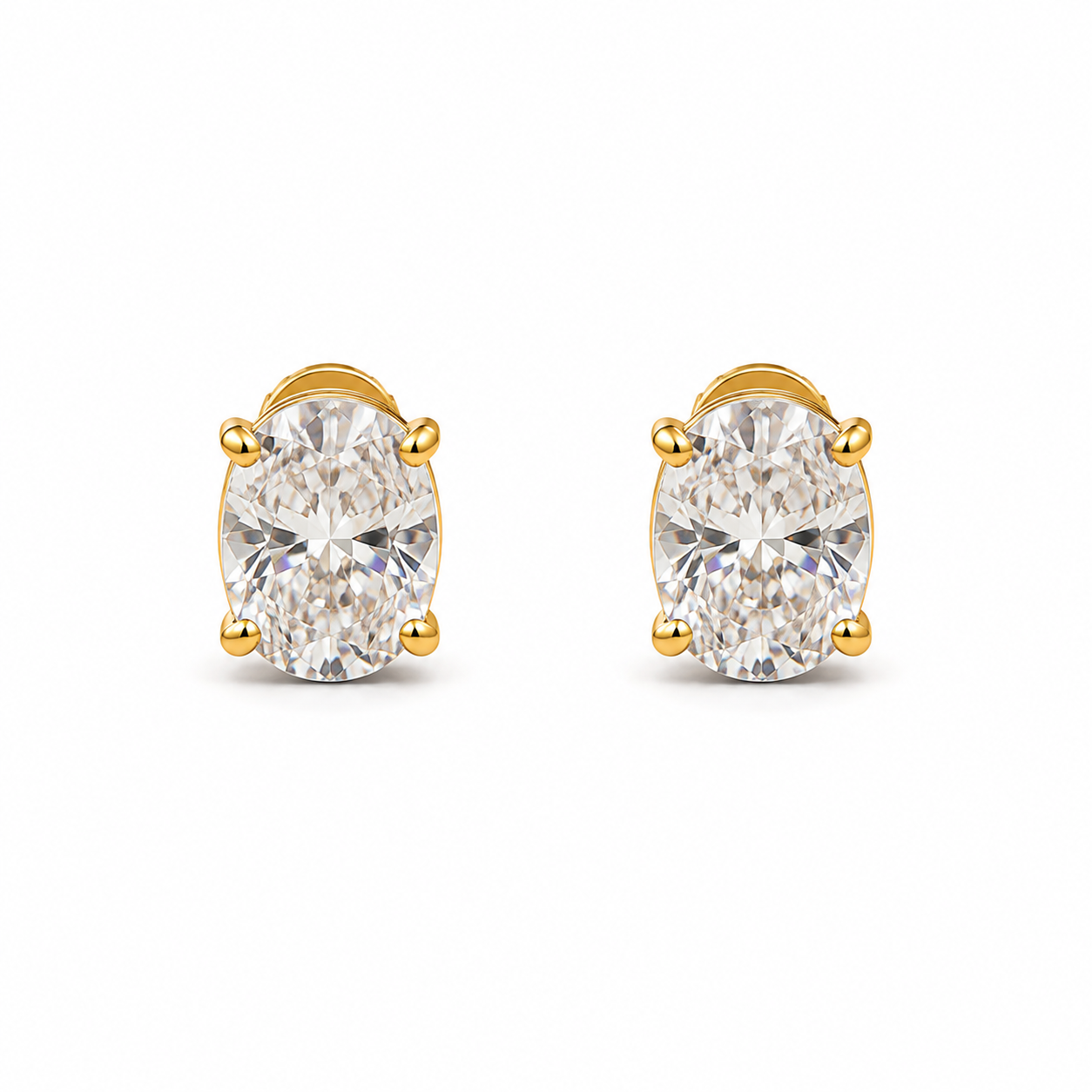 Gold Oval Gemstone Stud Earring