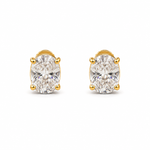 Gold Oval Gemstone Stud Earring