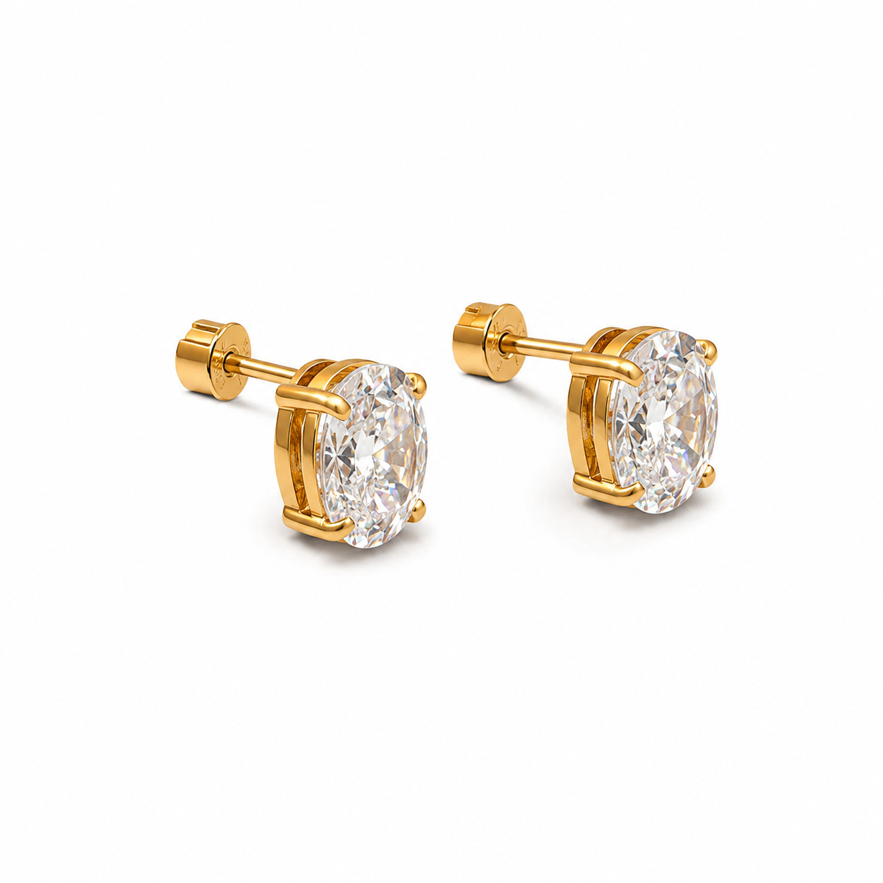 Gold Oval Gemstone Stud Earrings